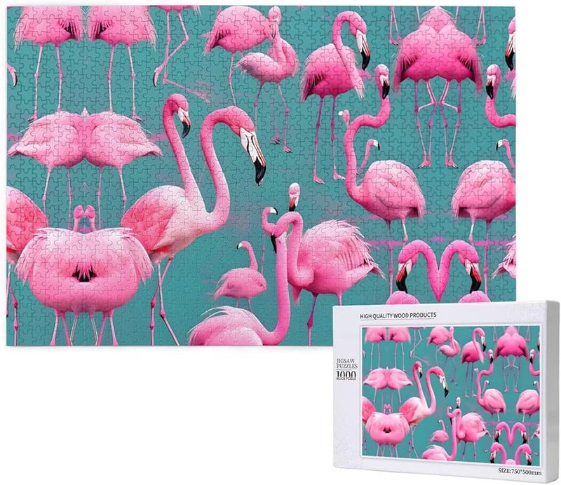 لغز فلامنجو 1000 قطعة 29.5 × 19.7 بوصة ديكور منزلي للكبار هدية عيد ميلاد - Image 1